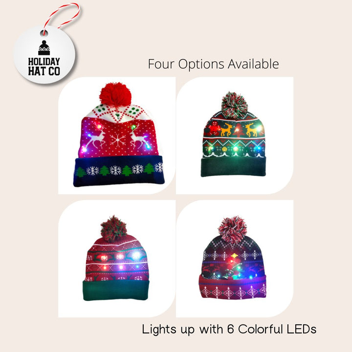 Traditional Christmas Patterned LED Light Up Beanie - AguaColors